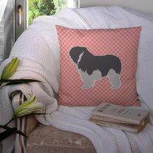 Load image into Gallery viewer, Polish Lowland Sheepdog Dog Checkerboard Pink Throw Pillow - 14x14 Decorative Pillow – Art for Your Home &amp; Patio BB3632PW1414