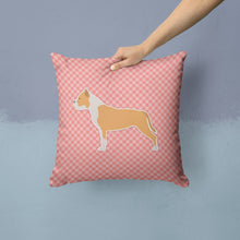 Load image into Gallery viewer, Staffordshire Bull Terrier Checkerboard Pink Throw Pillow - 14x14 Decorative Pillow – Art for Your Home &amp; Patio BB3654PW1414