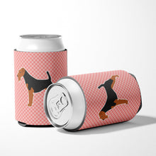 Load image into Gallery viewer, Airedale Terrier Checkerboard Pink Can or Bottle Hugger BB3657CC
