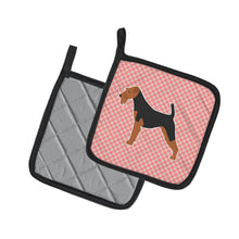 Load image into Gallery viewer, Airedale Terrier Checkerboard Pink Pot Holders - Set of 2 - Heat-Resistant Kitchen Essentials BB3657PTHD