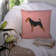 Load image into Gallery viewer, Airedale Terrier Checkerboard Pink Throw Pillow - 14x14 Decorative Pillow – Art for Your Home &amp; Patio BB3657PW1414