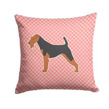 Load image into Gallery viewer, Airedale Terrier Checkerboard Pink Throw Pillow - 14x14 Decorative Pillow – Art for Your Home &amp; Patio BB3657PW1414
