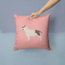 Load image into Gallery viewer, Bull Terrier Checkerboard Pink Throw Pillow - 14x14 Decorative Pillow – Art for Your Home &amp; Patio BB3678PW1414