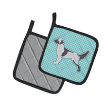 Load image into Gallery viewer, English Setter  Checkerboard Blue Pot Holders - Set of 2 - Heat-Resistant Kitchen Essentials BB3681PTHD