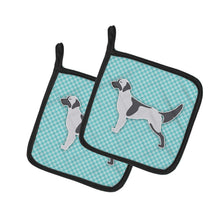 Load image into Gallery viewer, English Setter  Checkerboard Blue Pot Holders - Set of 2 - Heat-Resistant Kitchen Essentials BB3681PTHD