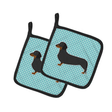 Load image into Gallery viewer, Dachshund  Checkerboard Blue Pot Holders - Set of 2 - Heat-Resistant Kitchen Essentials BB3682PTHD