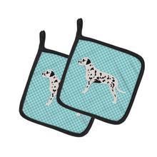 Load image into Gallery viewer, Dalmatian  Checkerboard Blue Pot Holders - Set of 2 - Heat-Resistant Kitchen Essentials BB3683PTHD