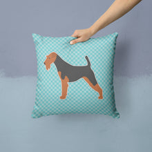 Load image into Gallery viewer, Welsh Terrier  Checkerboard Blue Throw Pillow - 14x14 Decorative Pillow – Art for Your Home &amp; Patio BB3685PW1414