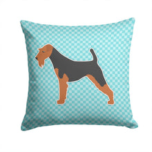 Load image into Gallery viewer, Welsh Terrier  Checkerboard Blue Throw Pillow - 14x14 Decorative Pillow – Art for Your Home &amp; Patio BB3685PW1414