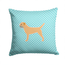 Load image into Gallery viewer, Border Terrier  Checkerboard Blue Throw Pillow - 14x14 Decorative Pillow – Art for Your Home &amp; Patio BB3689PW1414