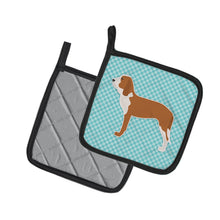 Load image into Gallery viewer, Spanish Hound  Checkerboard Blue Pot Holders - Set of 2 - Heat-Resistant Kitchen Essentials BB3691PTHD