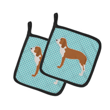 Load image into Gallery viewer, Spanish Hound  Checkerboard Blue Pot Holders - Set of 2 - Heat-Resistant Kitchen Essentials BB3691PTHD