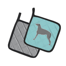 Load image into Gallery viewer, Scottish Deerhound  Checkerboard Blue Pot Holders - Set of 2 - Heat-Resistant Kitchen Essentials BB3696PTHD