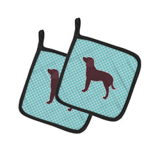 Load image into Gallery viewer, American Water Spaniel  Checkerboard Blue Pot Holders - Set of 2 - Heat-Resistant Kitchen Essentials BB3701PTHD