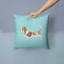 Load image into Gallery viewer, Basset Hound  Checkerboard Blue Throw Pillow - 14x14 Decorative Pillow – Art for Your Home &amp; Patio BB3702PW1414