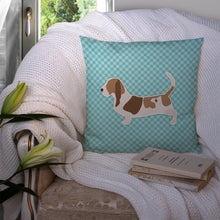 Load image into Gallery viewer, Basset Hound  Checkerboard Blue Throw Pillow - 14x14 Decorative Pillow – Art for Your Home &amp; Patio BB3702PW1414