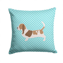 Load image into Gallery viewer, Basset Hound  Checkerboard Blue Throw Pillow - 14x14 Decorative Pillow – Art for Your Home &amp; Patio BB3702PW1414