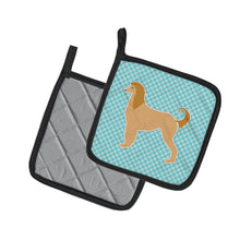 Load image into Gallery viewer, Afghan Hound  Checkerboard Blue Pot Holders - Set of 2 - Heat-Resistant Kitchen Essentials BB3706PTHD