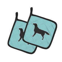 Load image into Gallery viewer, Black Labrador Retriever  Checkerboard Blue Pot Holders - Set of 2 - Heat-Resistant Kitchen Essentials BB3708PTHD