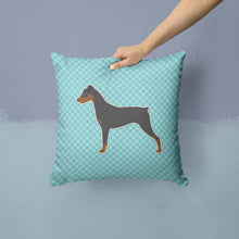 Load image into Gallery viewer, German Pinscher Checkerboard Blue Throw Pillow - 14x14 Decorative Pillow – Art for Your Home &amp; Patio BB3713PW1414