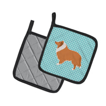 Load image into Gallery viewer, Collie Checkerboard Blue Pot Holders - Set of 2 - Heat-Resistant Kitchen Essentials BB3716PTHD