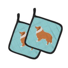 Load image into Gallery viewer, Collie Checkerboard Blue Pot Holders - Set of 2 - Heat-Resistant Kitchen Essentials BB3716PTHD