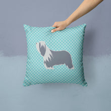 Load image into Gallery viewer, Bearded Collie Checkerboard Blue Throw Pillow - 14x14 Decorative Pillow – Art for Your Home &amp; Patio BB3717PW1414