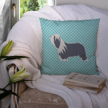 Load image into Gallery viewer, Bearded Collie Checkerboard Blue Throw Pillow - 14x14 Decorative Pillow – Art for Your Home &amp; Patio BB3717PW1414