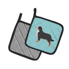 Load image into Gallery viewer, Bernese Mountain Dog Checkerboard Blue Pot Holders - Set of 2 - Heat-Resistant Kitchen Essentials BB3719PTHD