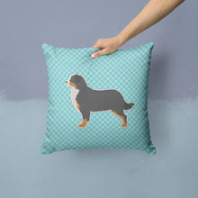Load image into Gallery viewer, Bernese Mountain Dog Checkerboard Blue Throw Pillow - 14x14 Decorative Pillow – Art for Your Home &amp; Patio BB3719PW1414