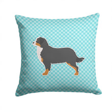 Load image into Gallery viewer, Bernese Mountain Dog Checkerboard Blue Throw Pillow - 14x14 Decorative Pillow – Art for Your Home &amp; Patio BB3719PW1414