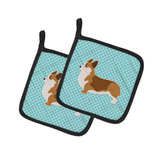 Load image into Gallery viewer, Corgi Checkerboard Blue Pot Holders - Set of 2 - Heat-Resistant Kitchen Essentials BB3720PTHD
