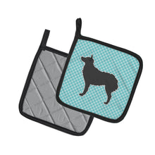 Load image into Gallery viewer, Croatian Sheepdog Checkerboard Blue Pot Holders - Set of 2 - Heat-Resistant Kitchen Essentials BB3721PTHD