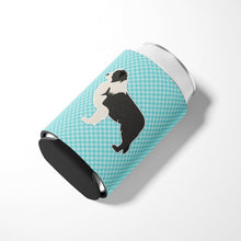 Load image into Gallery viewer, Black Border Collie Checkerboard Blue Can or Bottle Hugger BB3723CC