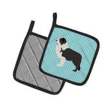 Load image into Gallery viewer, Black Border Collie Checkerboard Blue Pot Holders - Set of 2 - Heat-Resistant Kitchen Essentials BB3723PTHD