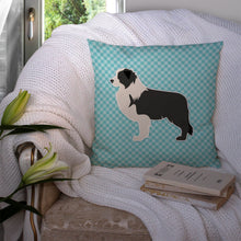 Load image into Gallery viewer, Black Border Collie Checkerboard Blue Throw Pillow - 14x14 Decorative Pillow – Art for Your Home &amp; Patio BB3723PW1414
