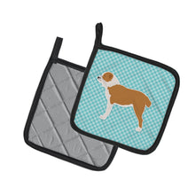 Load image into Gallery viewer, Central Asian Shepherd Dog Checkerboard Blue Pot Holders - Set of 2 - Heat-Resistant Kitchen Essentials BB3728PTHD