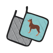 Load image into Gallery viewer, Australian Kelpie Dog Checkerboard Blue Pot Holders - Set of 2 - Heat-Resistant Kitchen Essentials BB3729PTHD