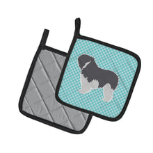 Load image into Gallery viewer, Polish Lowland Sheepdog Dog Checkerboard Blue Pot Holders - Set of 2 - Heat-Resistant Kitchen Essentials BB3732PTHD