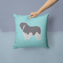 Load image into Gallery viewer, Polish Lowland Sheepdog Dog Checkerboard Blue Throw Pillow - 14x14 Decorative Pillow – Art for Your Home &amp; Patio BB3732PW1414