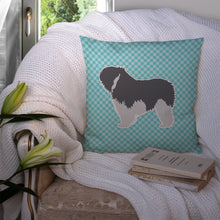 Load image into Gallery viewer, Polish Lowland Sheepdog Dog Checkerboard Blue Throw Pillow - 14x14 Decorative Pillow – Art for Your Home &amp; Patio BB3732PW1414