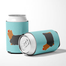 Load image into Gallery viewer, Yorkshire Terrier Yorkie Checkerboard Blue Can or Bottle Hugger BB3734CC