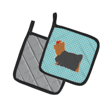 Load image into Gallery viewer, Yorkshire Terrier Yorkie Checkerboard Blue Pot Holders - Set of 2 - Heat-Resistant Kitchen Essentials BB3734PTHD