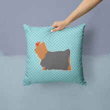 Load image into Gallery viewer, Yorkshire Terrier Yorkie Checkerboard Blue Throw Pillow - 14x14 Decorative Pillow – Art for Your Home &amp; Patio BB3734PW1414