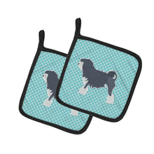 Load image into Gallery viewer, Lowchen Checkerboard Blue Pot Holders - Set of 2 - Heat-Resistant Kitchen Essentials BB3735PTHD
