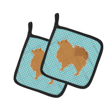 Load image into Gallery viewer, Pomeranian Checkerboard Blue Pot Holders - Set of 2 - Heat-Resistant Kitchen Essentials BB3742PTHD
