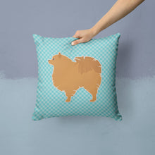 Load image into Gallery viewer, Pomeranian Checkerboard Blue Throw Pillow - 14x14 Decorative Pillow – Art for Your Home &amp; Patio BB3742PW1414