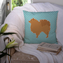 Load image into Gallery viewer, Pomeranian Checkerboard Blue Throw Pillow - 14x14 Decorative Pillow – Art for Your Home &amp; Patio BB3742PW1414