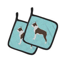 Load image into Gallery viewer, Boston Terrier Checkerboard Blue Pot Holders - Set of 2 - Heat-Resistant Kitchen Essentials BB3744PTHD
