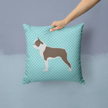 Load image into Gallery viewer, Boston Terrier Checkerboard Blue Throw Pillow - 14x14 Decorative Pillow – Art for Your Home &amp; Patio BB3744PW1414